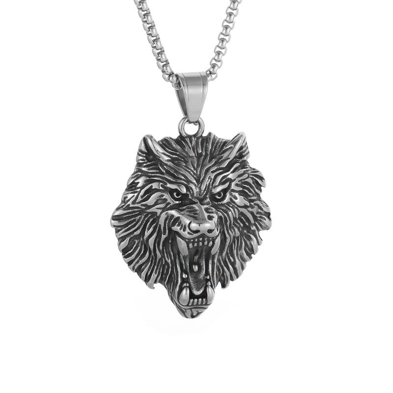 Planderful Viking Fenrir Wolf Head Pendant Necklace Stainless Steel Gold Plated Retro Polished For Norse Mythology Fans