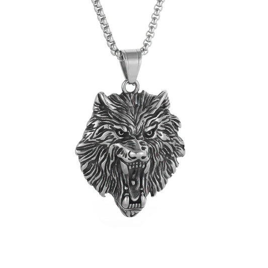 Planderful Viking Fenrir Wolf Head Pendant Necklace Stainless Steel Gold Plated Retro Polished For Norse Mythology Fans