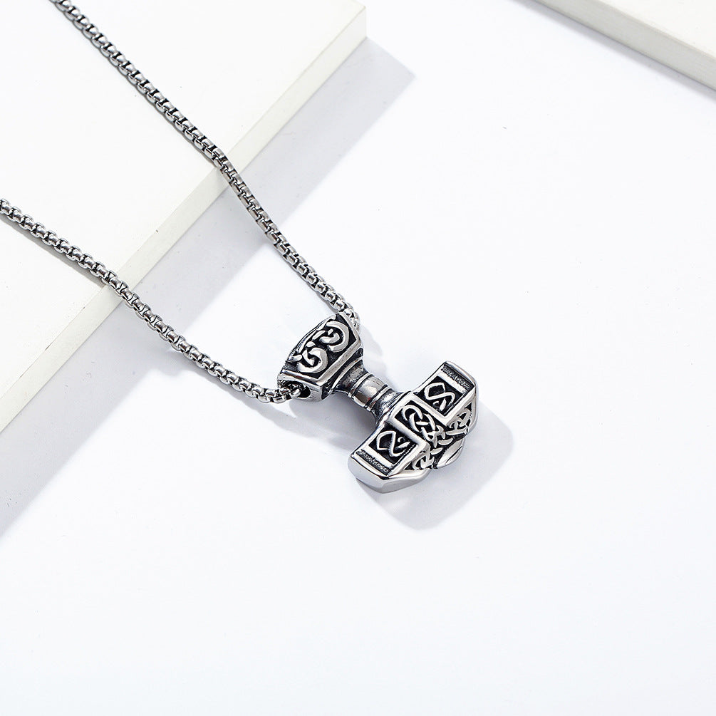 Cross-Border Retro Nordic Thor's Hammer Titanium Steel Necklace