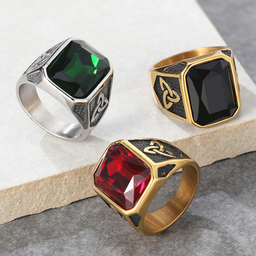 Planderful Everyday Genie Mens Titanium Steel Ring Zircon Nordic Viking Celtic Retro Protection Statement For Unisex