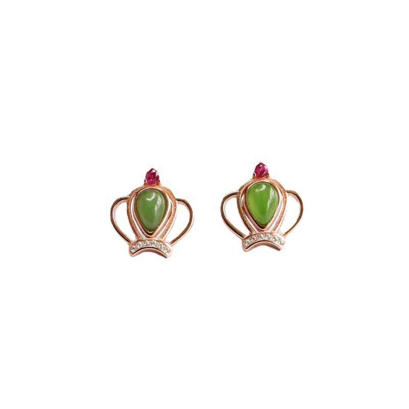 Water Drop Jasper Crown Jade Stud Earrings