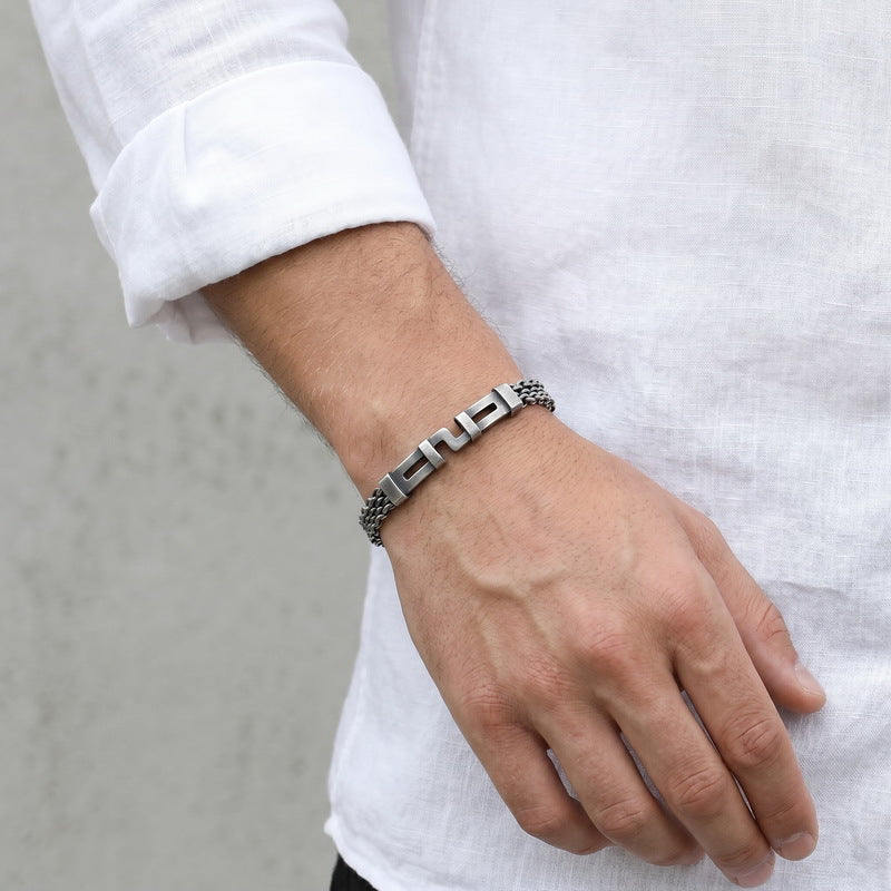 With Extension Chain Bracelet – Hip-Hop Back Pattern Labyrinth Curved Bar Mesh Chain
