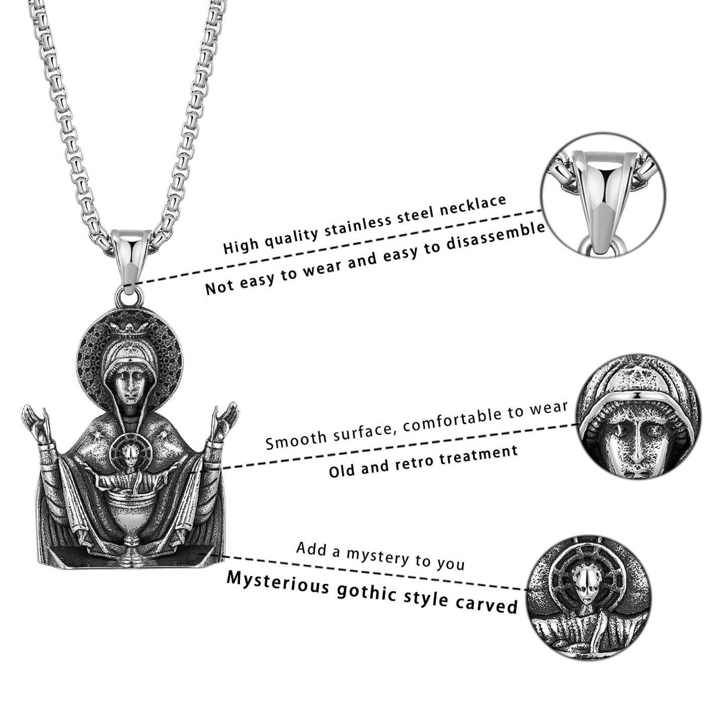 Stainless Steel Necklace – Elegant Virgin Mary Pendant For Men And Women Everyday Jewelry