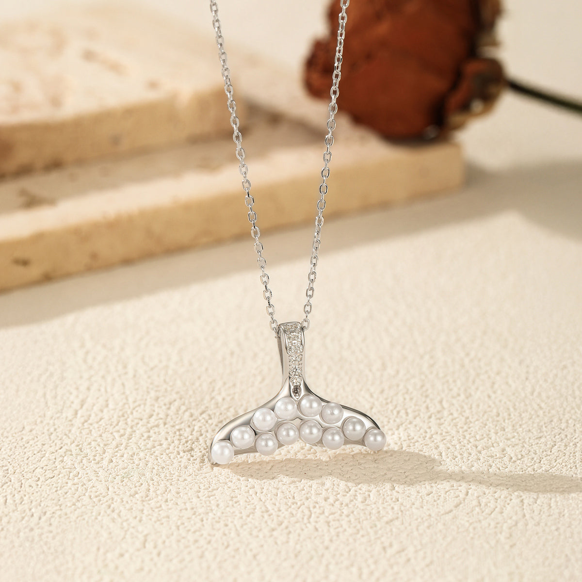 925 Sterling Silver Pearl Mermaid Tail Necklace
