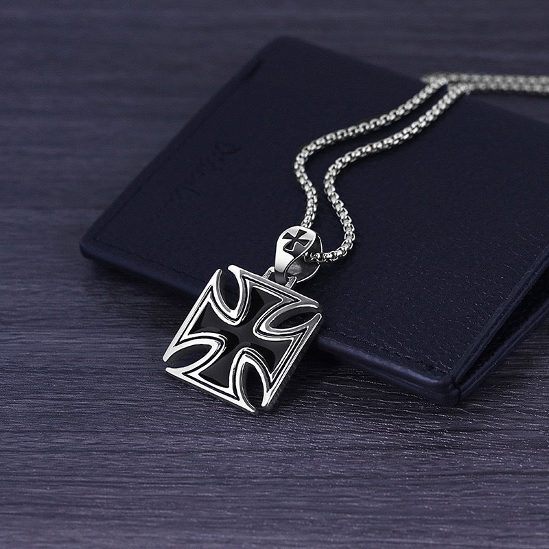 Planderful Knights Templar Necklace For Men Bold Black Epoxy