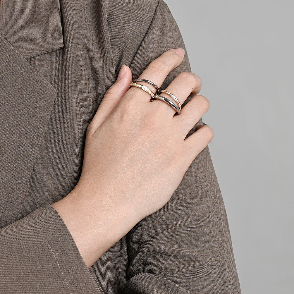 Planderful Four Layer Stacking Ring With Zircon Inlays Personalized Design For Women Titanium Steel Luxury