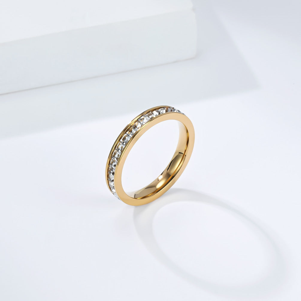 Planderful Zircon Ring For Women Rose Gold Titanium Steel Single Row Sparkling Jewelry Gift
