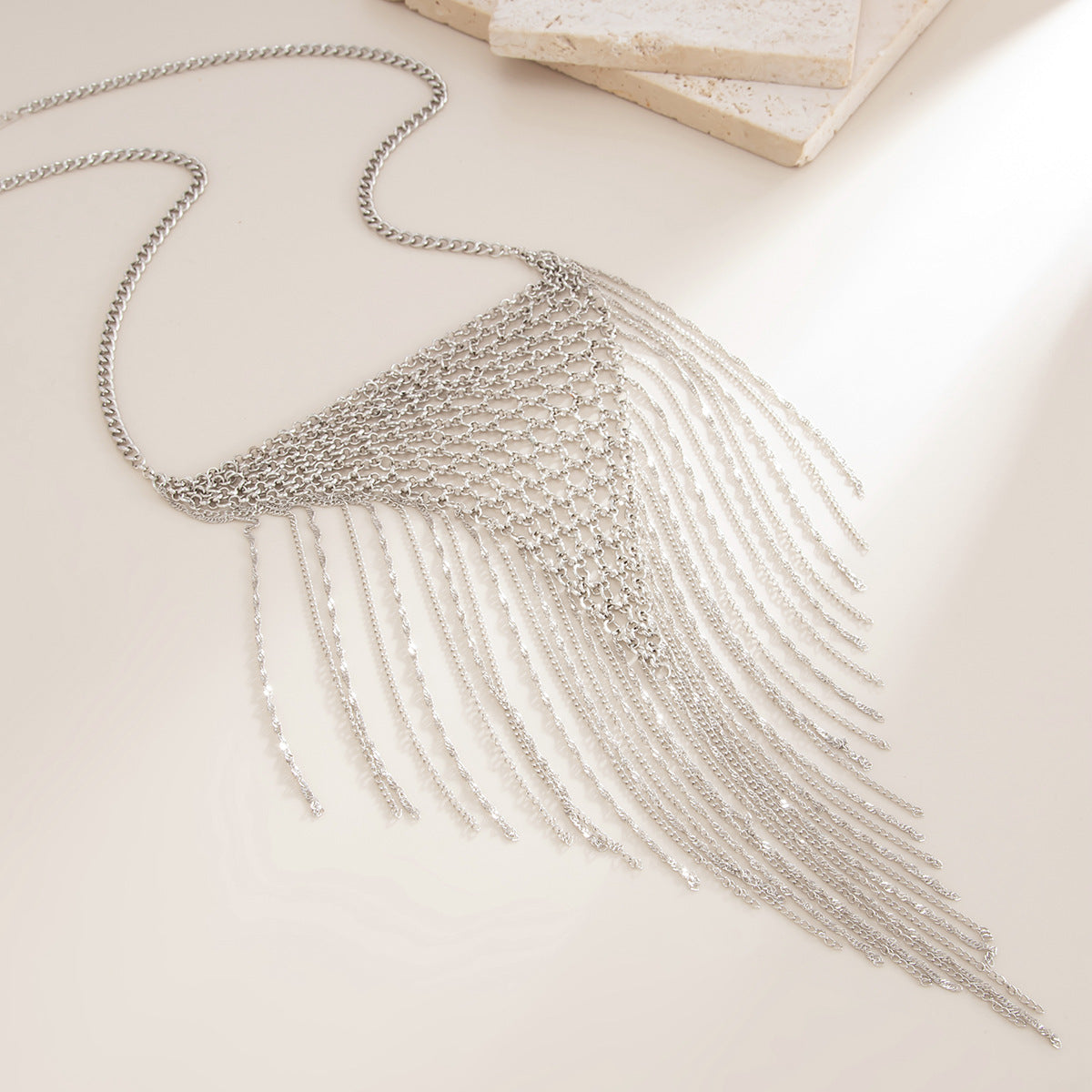 Heavy Industry Metal Mesh Fringed Necklace Exaggerated Geometric Hollow Handmade Punk Mesh