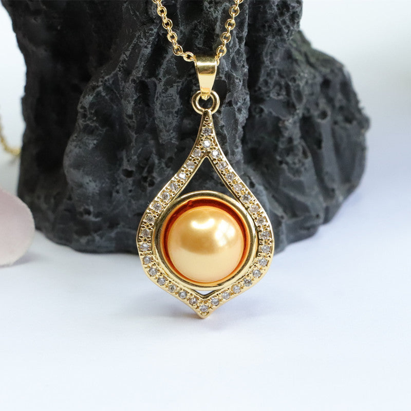 Champagne Shell Pearl Teardrop Pendant — No Chain