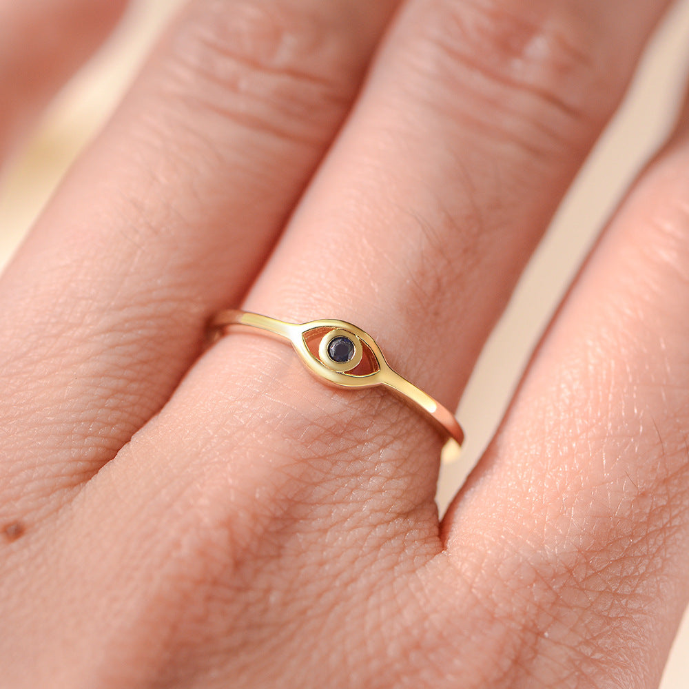 S925 Sterling Silver Devil's Eye Ring Retro Gold-Plated Blue Zircon Eye Ring
