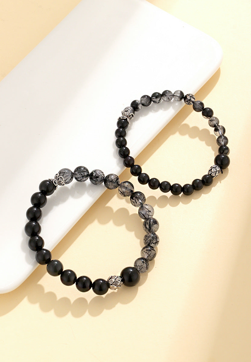 Obsidian Couple Bead Bracelet