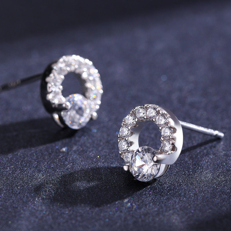 S925 Sterling Silver Full Zircon Stud Earrings - Elegant European and American Style Jewelry