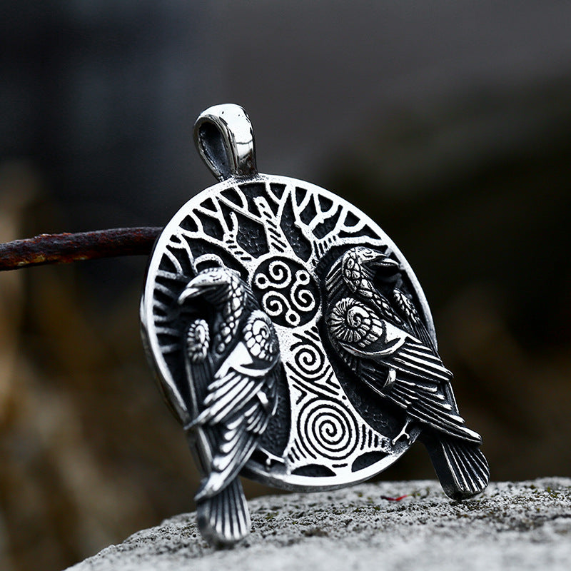 Norse Mythology Viking Odin Crow Stainless Steel Pendant – Unisex Titanium Steel Pendant Necklace
