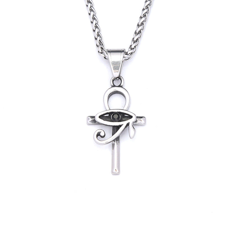 Titanium Steel Eye of Horus Anhe Cross Pendant Necklace for Men
