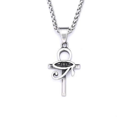 Titanium Steel Eye of Horus Anhe Cross Pendant Necklace for Men