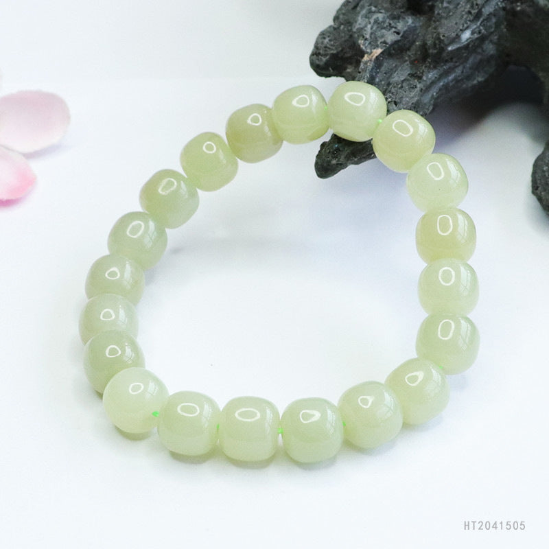 Hetian Jade Qingshui Barrel Bead Bracelet