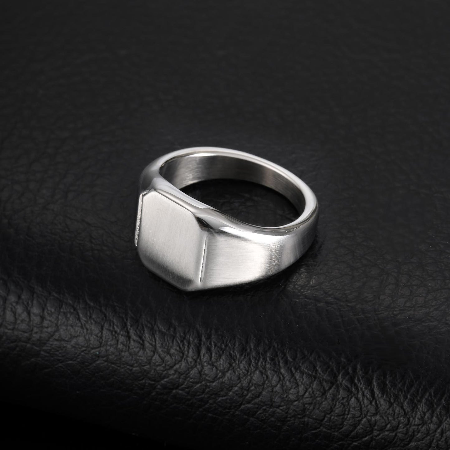Men Titanium Steel Sanded Square Seal Ring Fashion Jewelry