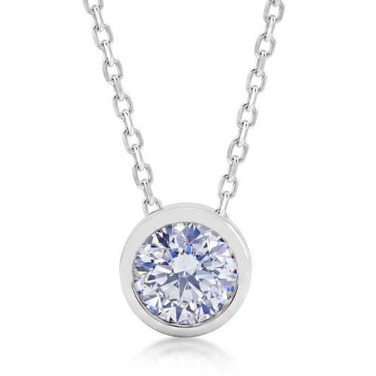 S925 Sterling Silver Moissanite Round Pendant Necklace