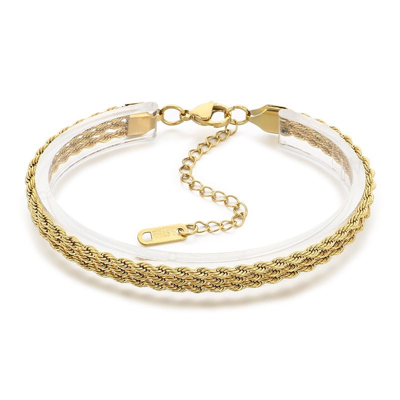 Stainless Steel Design Three-Layer Twist Chain Unisex Bracelet