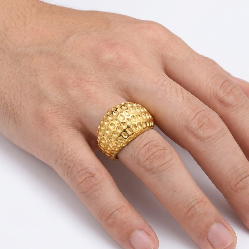17mm Polka Dot Hammer Spherical Ring Punk Vintage Casting Meteorite Stainless Steel Men's
