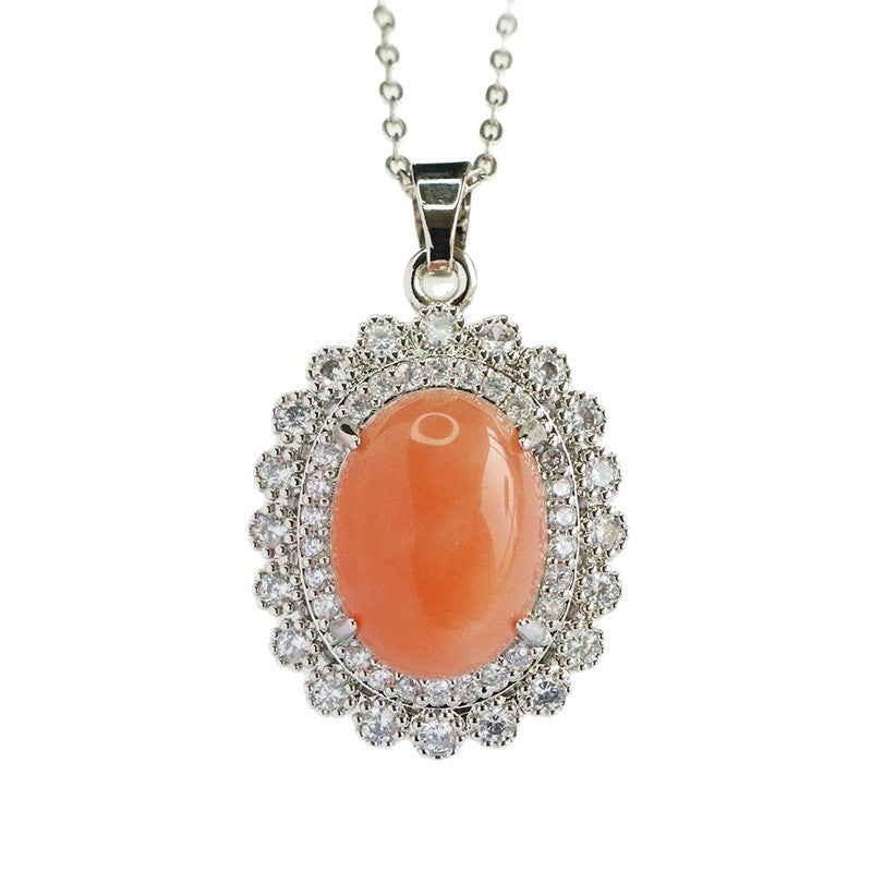 Orange Moonstone Double-Halo Pendant — No Chain