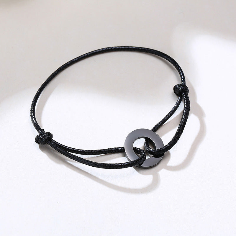 Jewelry Circle Stainless Steel Woven Bracelet Adjustable Length for Men