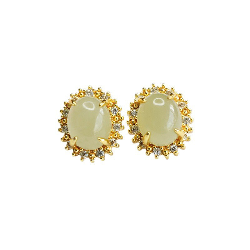 Natural Hotan Jade Oval Earrings for Women