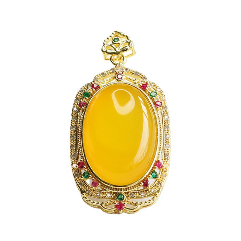 Yellow Chalcedony Vintage Oval Pendant — No Chain