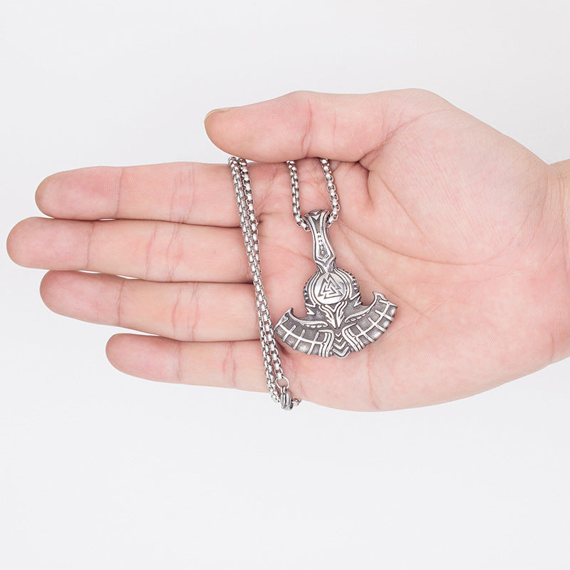Steel Necklace – Statement Tolto Axe Celtic Wolf