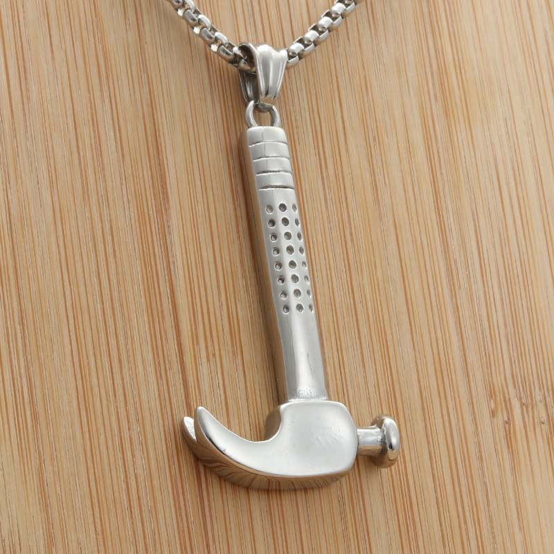 Titanium Steel Punk Hammer Pendant Necklace for Men - Retro Trendy Tool Design