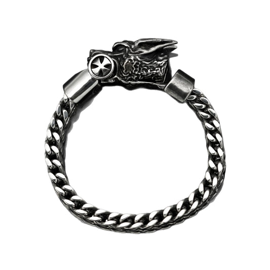 Planderful Nordic Viking Stainless Steel Mens Bracelet Double Layer Wolf Head Punk Style Unisex Accessory