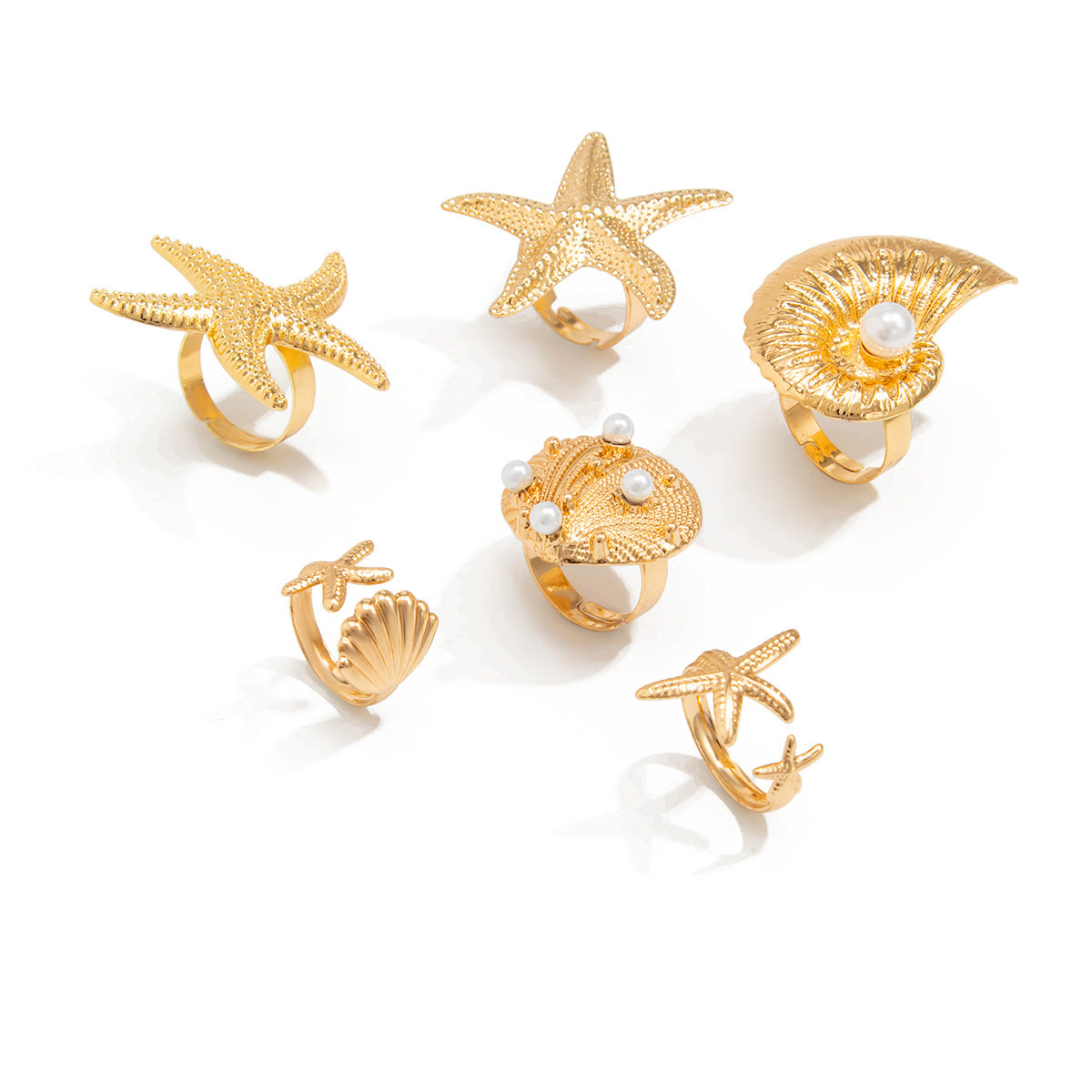 Planderful Vienna Verve Ocean Starfish Ring With Niche Pearl Conch Shell For Women Statement Jewelry