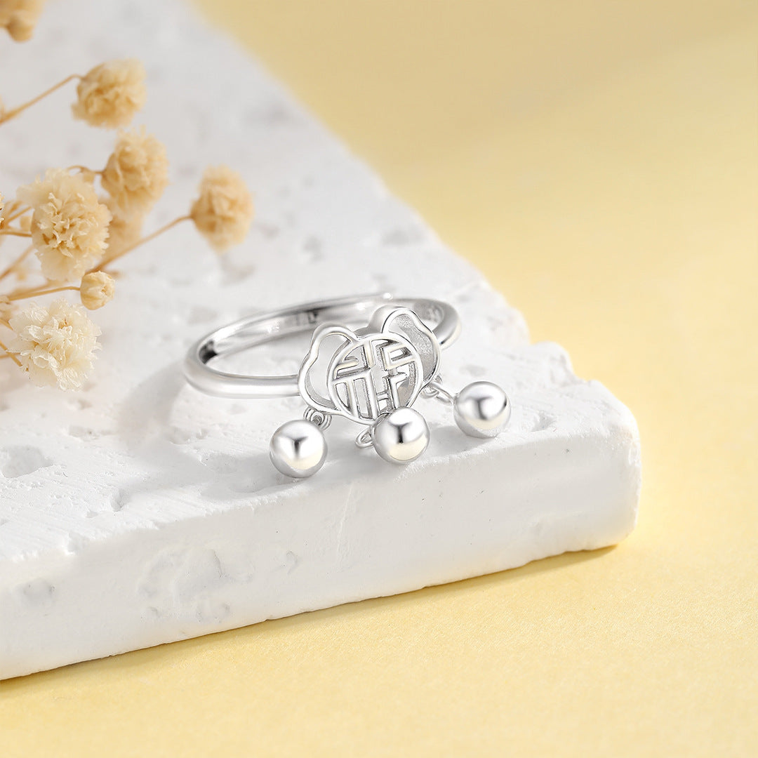 Planderful S925 Sterling Silver Blessing Ring Ruyi Lock Opening For Women Adjustable Luxurious Auspicious Jewelry