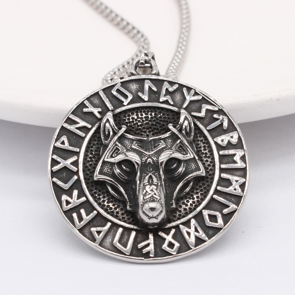 Viking Rune Direwolf Pendant Titanium Steel by Planderful for Men and Unisex Protection Amulet