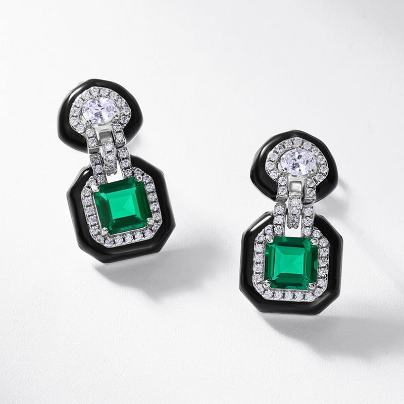 Planderful Jewelry Lab Grown Emerald Stud Earrings in Sterling Silver For Women Everyday