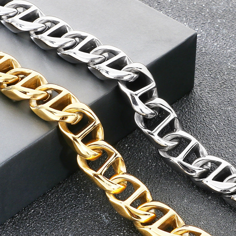 Street Shooting Premium Button – Rock 13mm Glossy Pig Nose Chain Stainless Steel Men's Bracelet