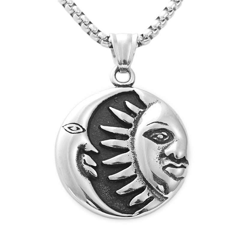 Titanium Steel Retro Sun and Moon God Pendant Necklace for Men - Punk Style Stainless Steel Jewelry