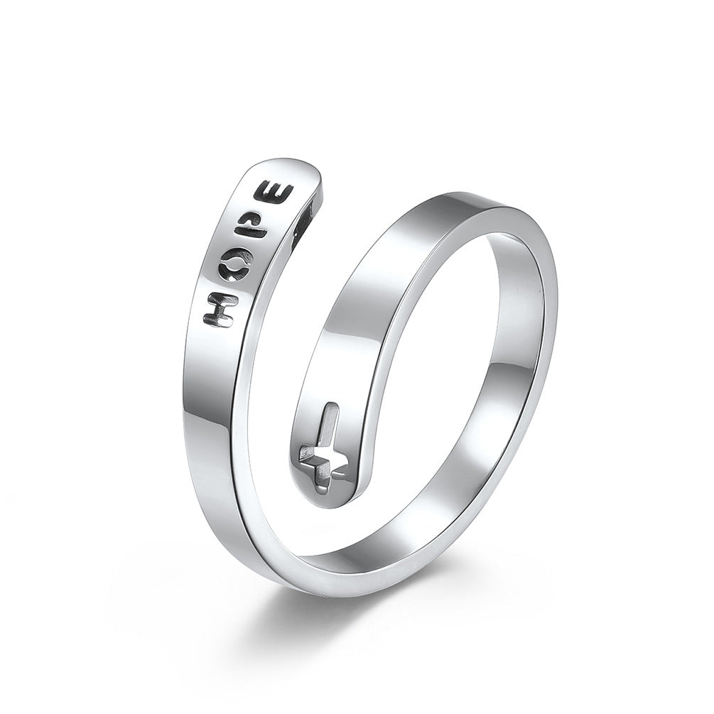 Amazon Titanium Steel Cut Cross Hope Faith Ring Adjustable