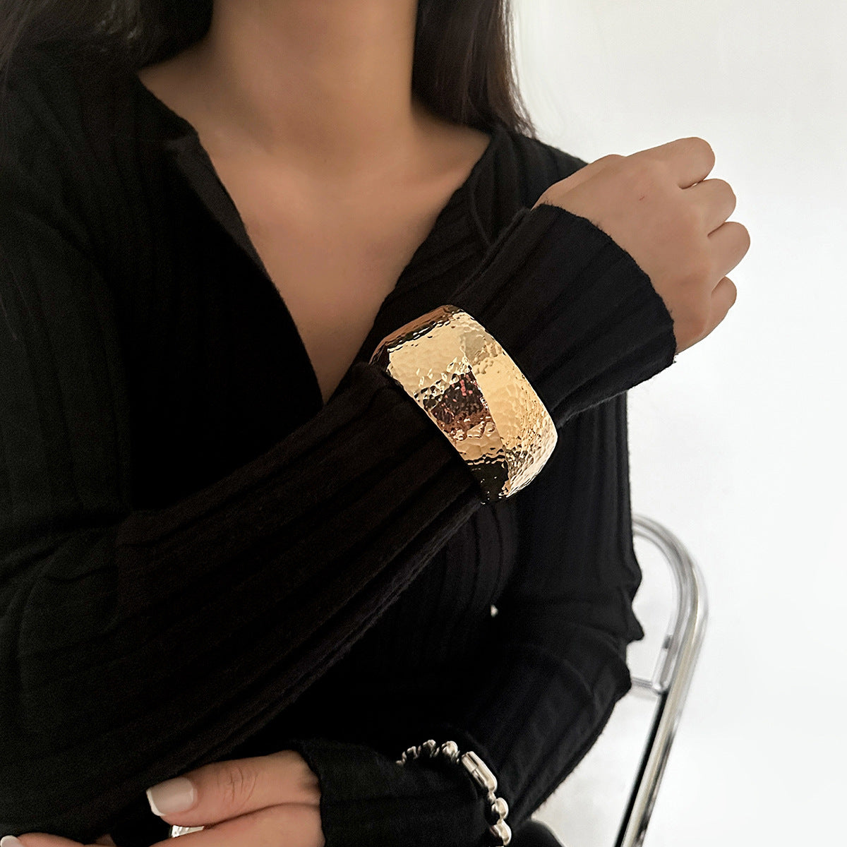 Exaggerated Water Ripple Smooth Surface Wide Bracelet Alloy Ring Bracelet