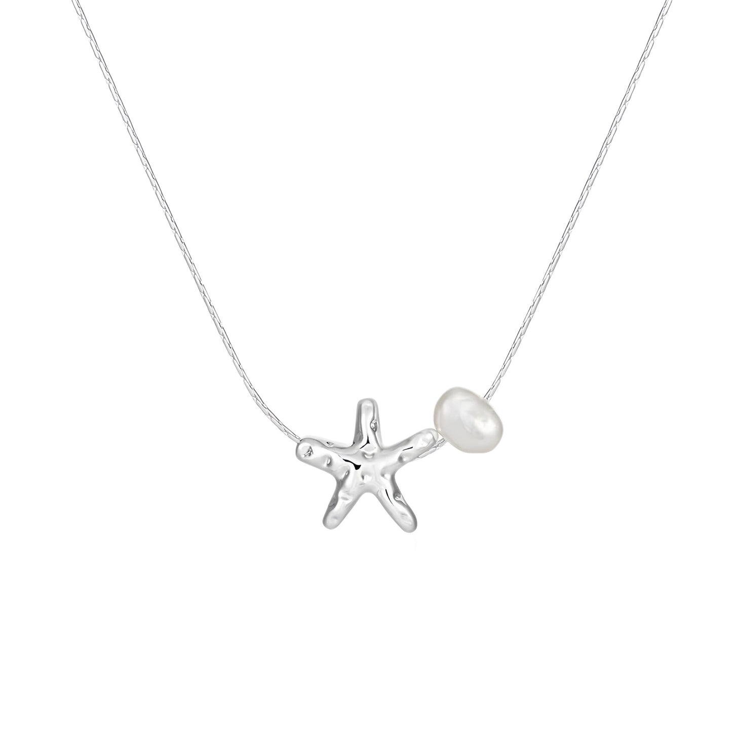 Planderful Sterling Silver Starfish Necklace With Freshwater Pearl Pendant For Girls Delicate Everyday Jewelry