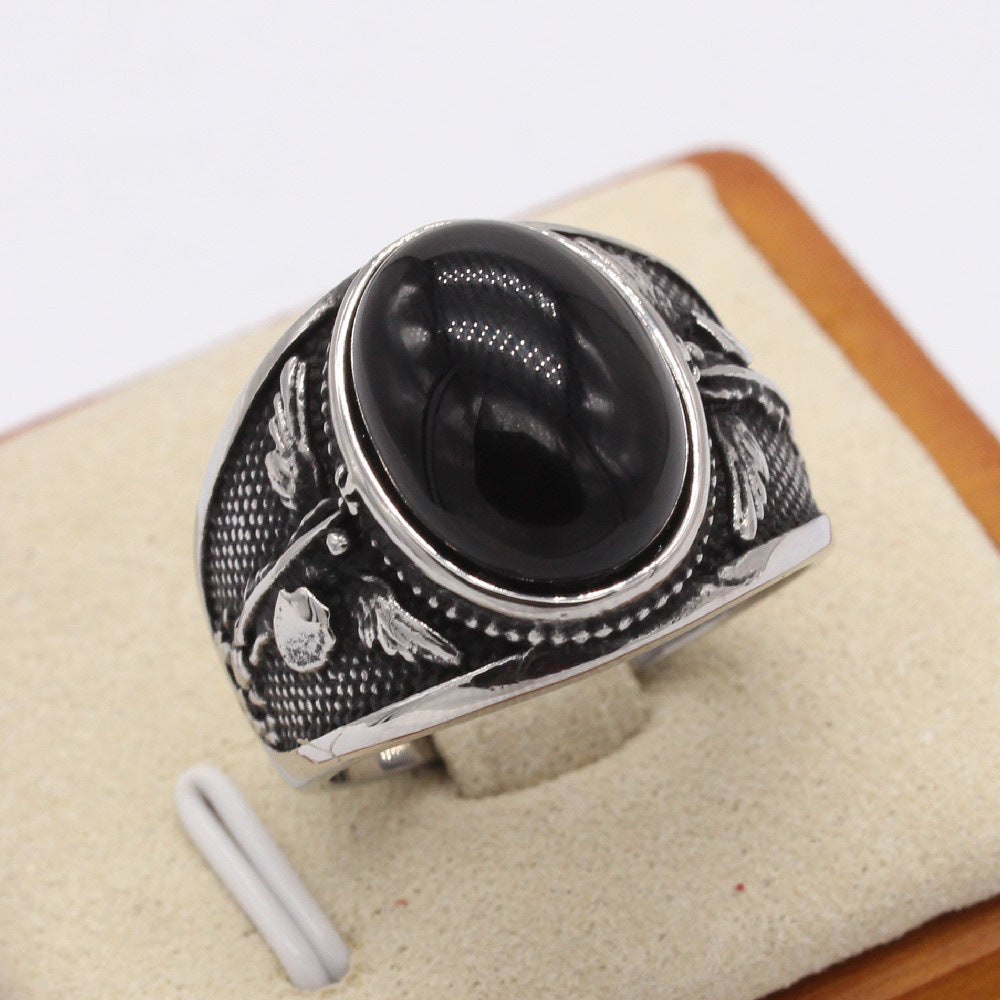 Planderful Titanium Steel Ring Unisex Retro Stone Design Bold Statement Everyday Genie Collection