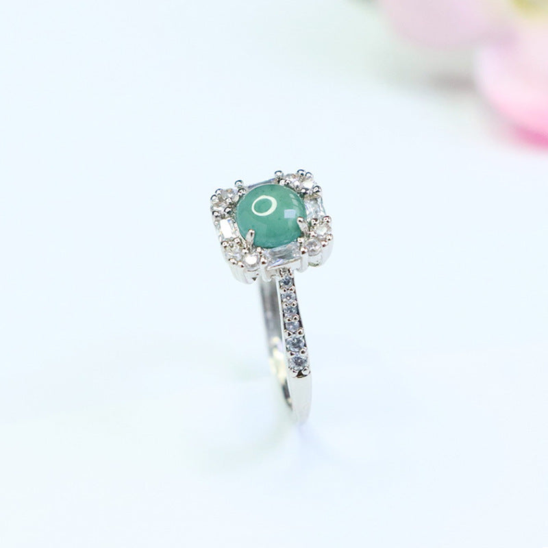 Blue-Water Jadeite Princess Square Ring