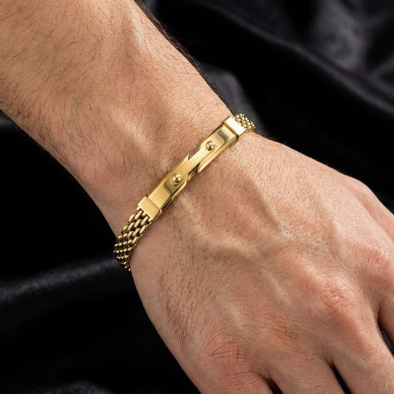 Strap Chain Bracelet – Nail Curved Bar Mesh With Extension Chain Stainless Steel
