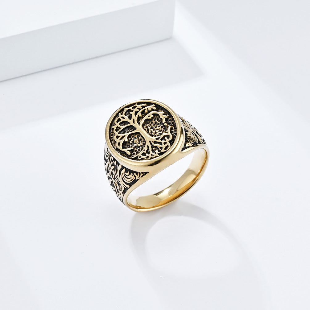 Planderful Tree Of Life Ring For Men Vintage Nordic Celtic Versatile Stainless Steel Jewelry