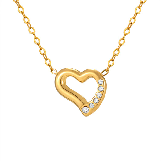 Version Of Women's Neck Chain Mother's Day Stainless Steel Zircon Heart Necklace Gold