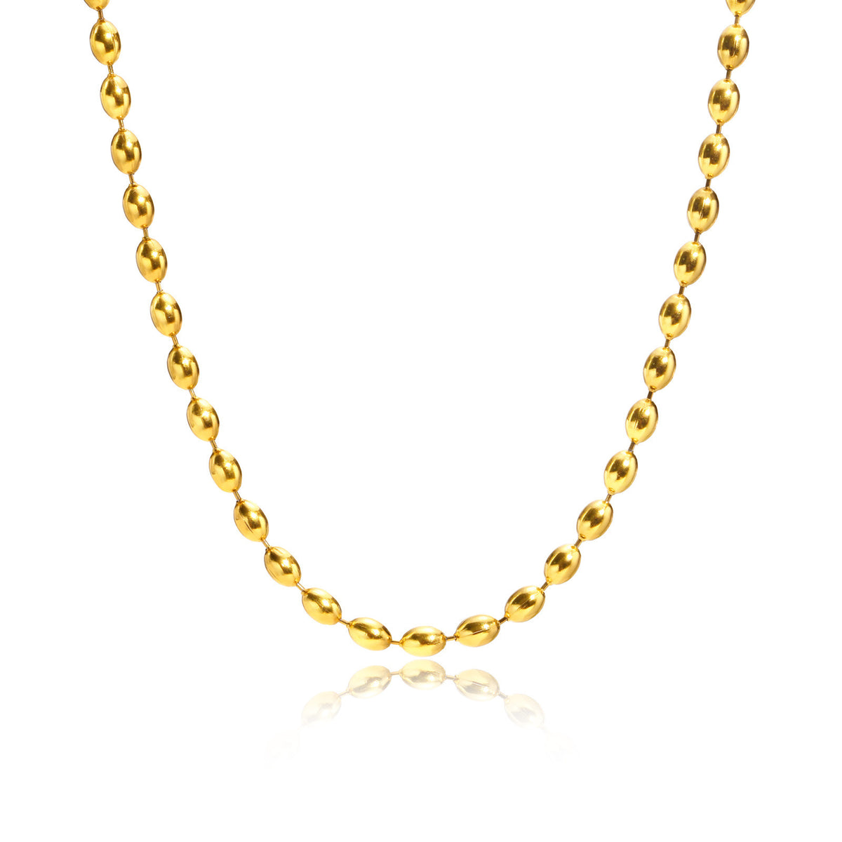 Stainless Steel Bead Necklace Ladies – Rugby Bead Chain Necklace Gold