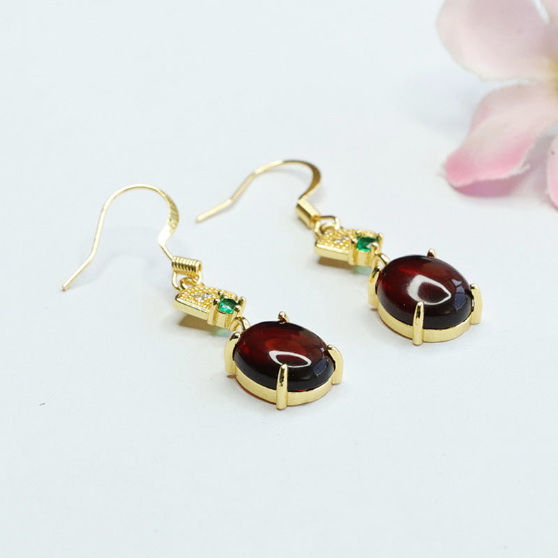 Blood Amber Vintage Fan Drop Earrings