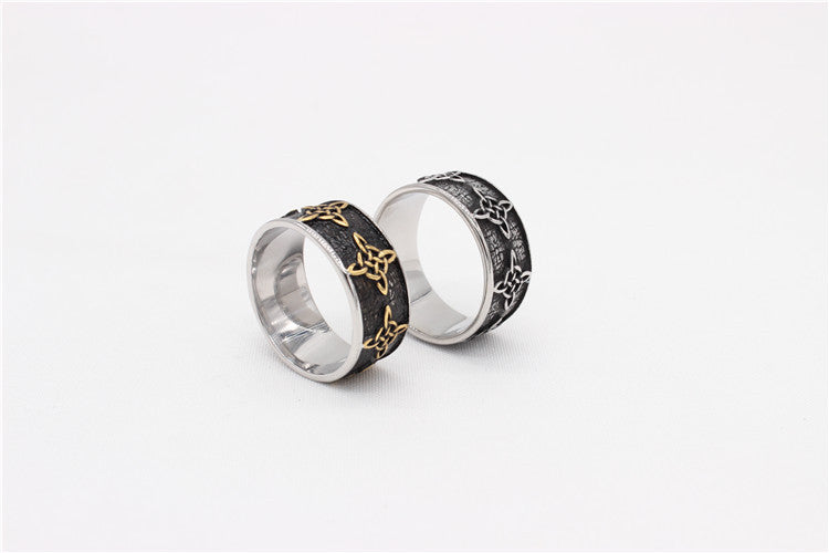 Planderful Unisex Celtic Pattern Ring Titanium Steel Retro Bold Timeless Statement Jewelry