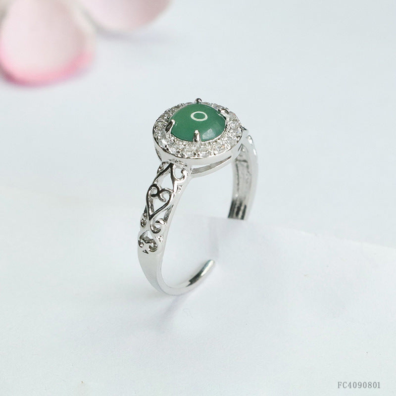 Blue Water Jadeite Ruyi Pavé-Style Ring