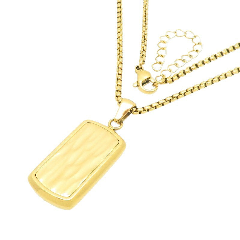 Military Brand Square Pearl Chain Necklace, And Wave Pattern Square Brand Stainless Steel